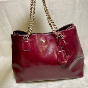 Coach Peyton Saffiano Patent Leather Chain Tote